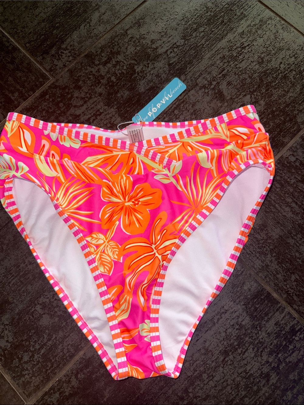 Popvil Bright tropical Bikini Bottoms with Pink & Orange floral Print